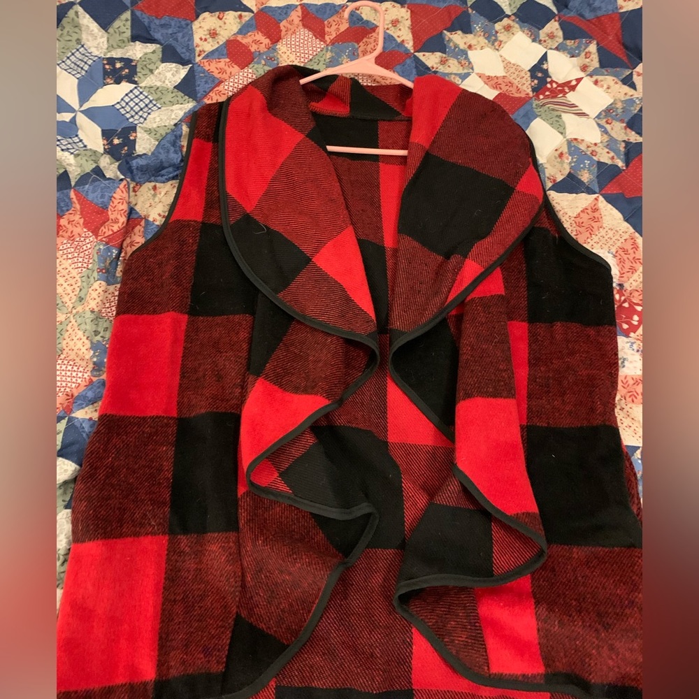 Red plaid vest with pockets